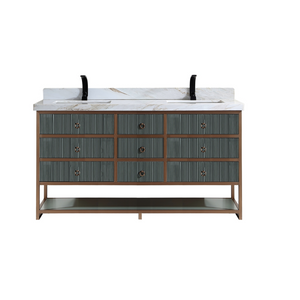 Legion Furniture 72" DOUBLE VANITY WITH GOLDEN BRUSH STAINLESS STEEL FRAME AND PEWTER GREEN FINISH WITH 2" THICK WHITE NATUAL STONE TOP WK2438-72-PG-WITH WHITE NATURAL TOP