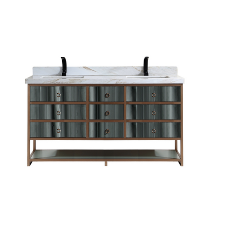 Legion Furniture 72" DOUBLE VANITY WITH GOLDEN BRUSH STAINLESS STEEL FRAME AND PEWTER GREEN FINISH WITH 2" THICK WHITE NATUAL STONE TOP WK2438-72-PG-WITH WHITE NATURAL TOP