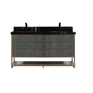 Legion Furniture 72" DOUBLE VANITY WITH GOLDEN BRUSH STAINLESS STEEL FRAME AND PEWTER GREEN FINISH WITH 2" THICK BLACK NATUAL STONE TOP WK2438-72-PG-WITH BLACK NATURAL TOP