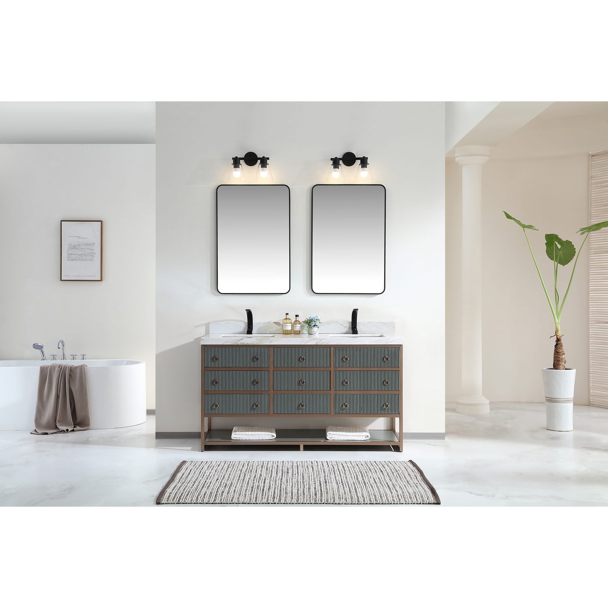 Legion Furniture 72" DOUBLE VANITY WITH GOLDEN BRUSH STAINLESS STEEL FRAME AND PEWTER GREEN FINISH WITH 2" THICK WHITE NATUAL STONE TOP WK2438-72-PG-WITH WHITE NATURAL TOP
