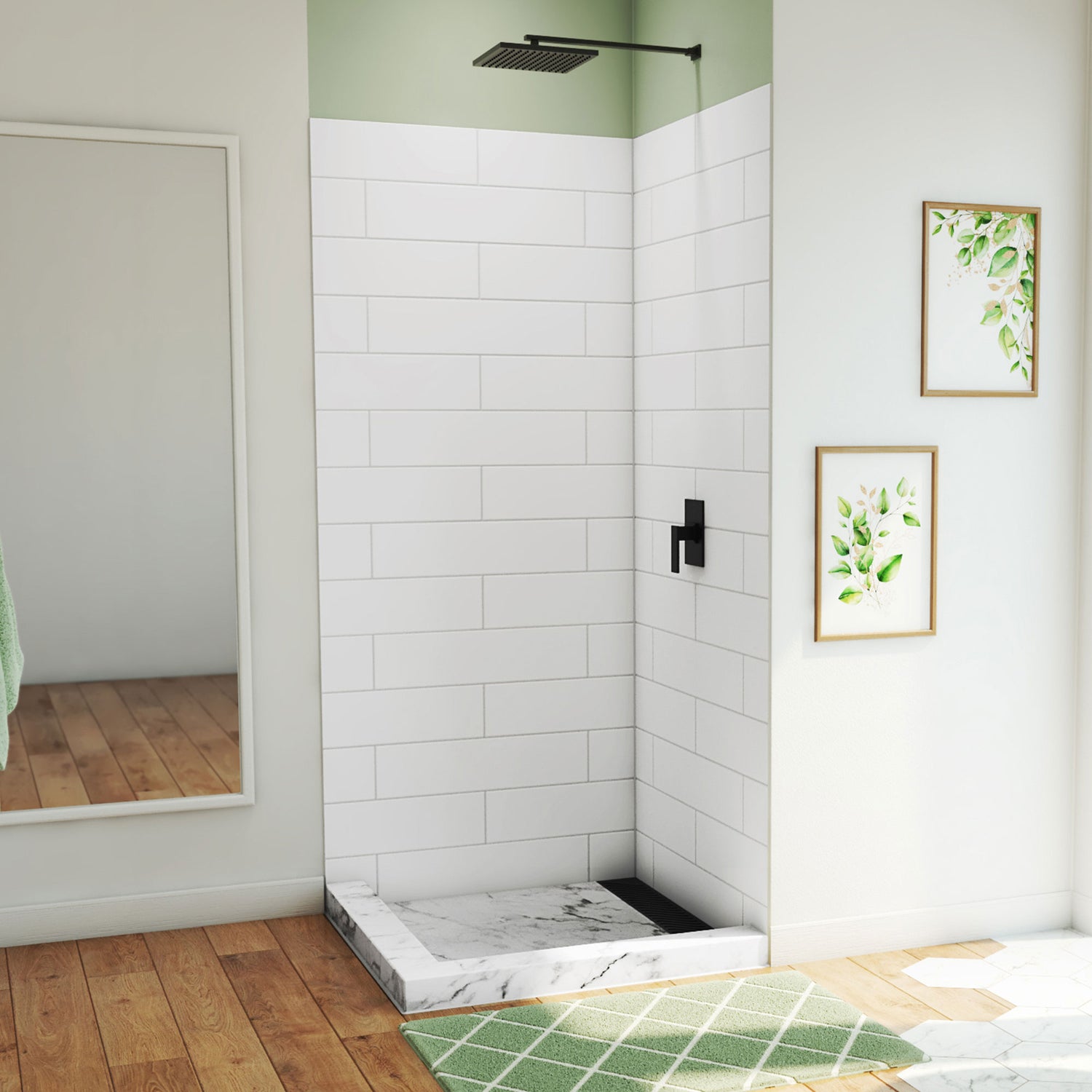 DreamLine DreamStone 36 in. D x 36 in. W x 84 in. H Corner Shower Wall Kit in White Modern Subway Pattern