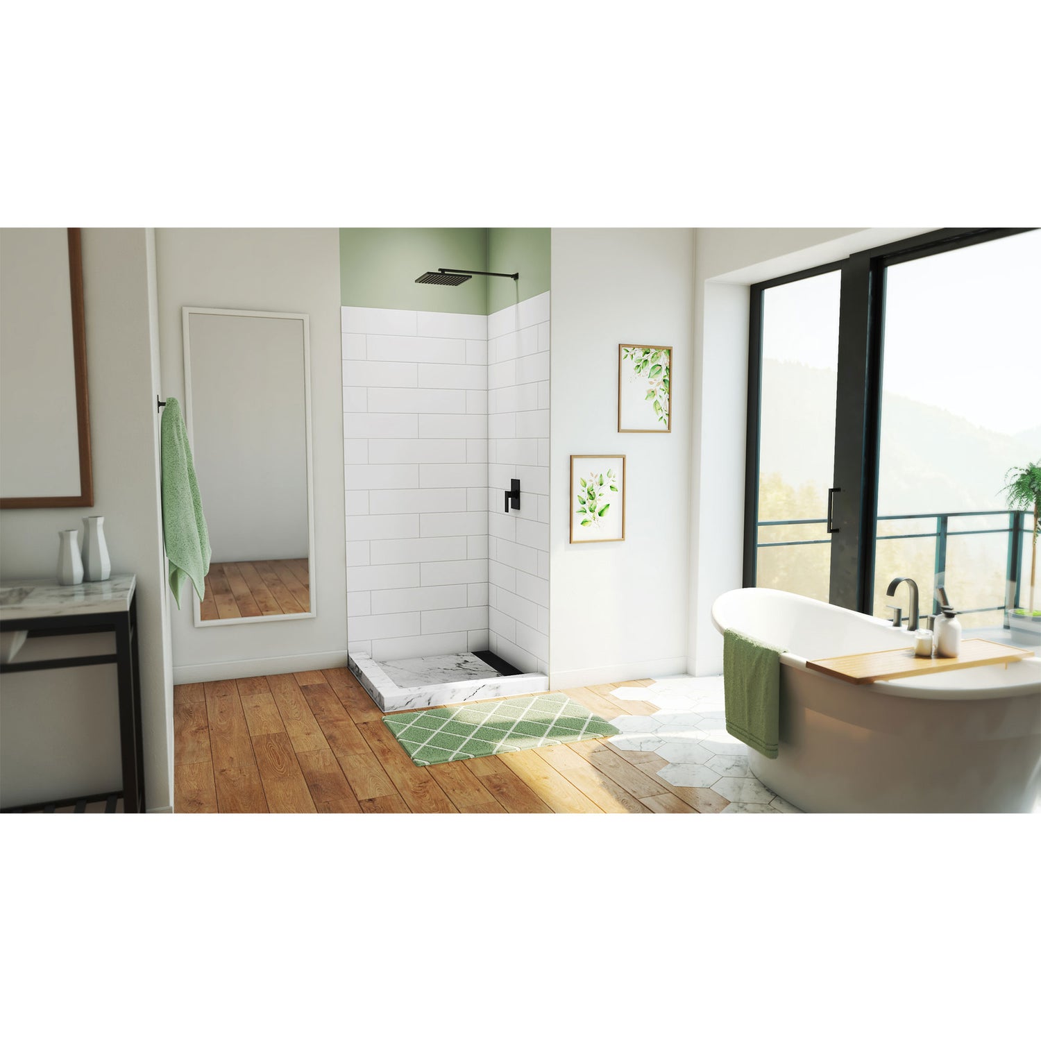 DreamLine DreamStone 36 in. D x 36 in. W x 84 in. H Corner Shower Wall Kit in White Modern Subway Pattern