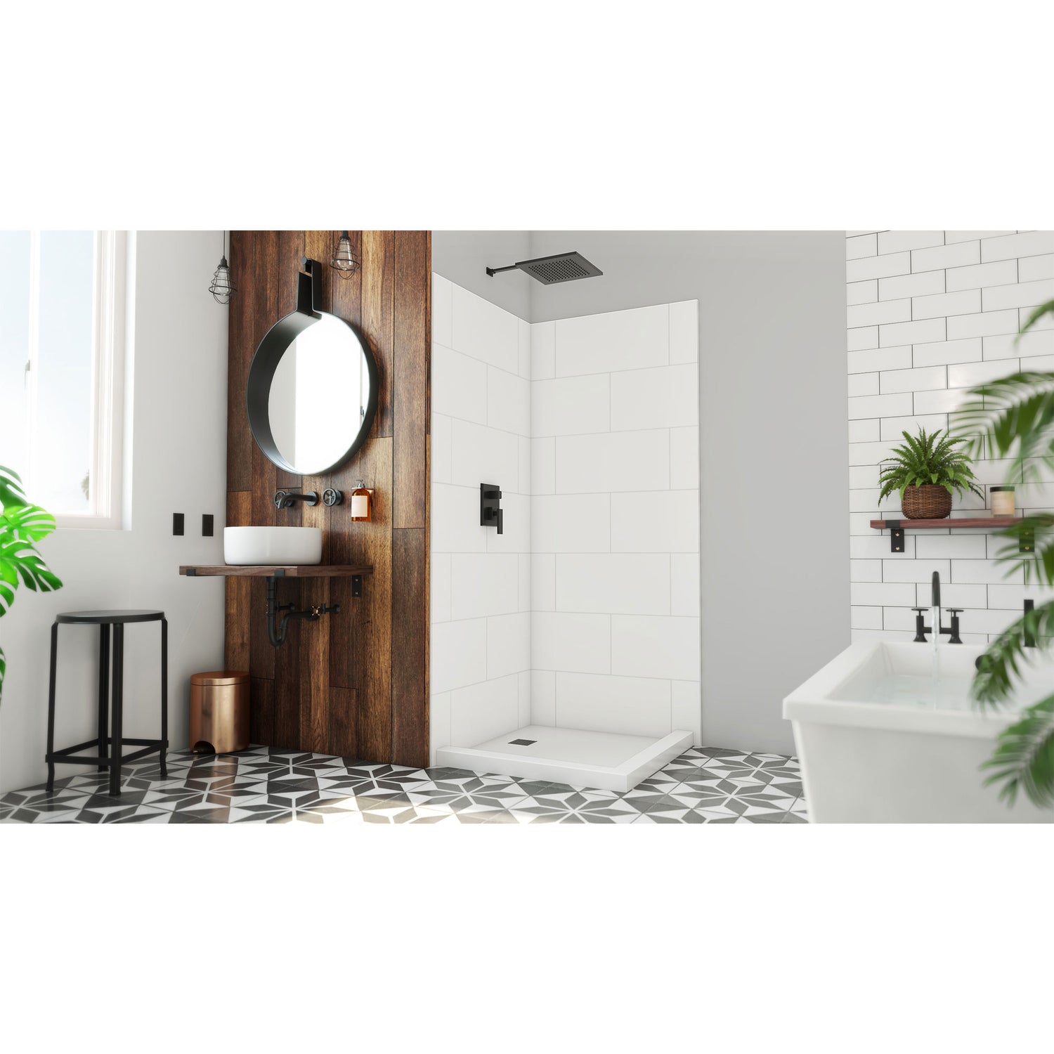 DreamLine DreamStone 36 in. D x 36 in. W x 84 in. H Corner Shower Wall Kit in White Traditional Subway Pattern