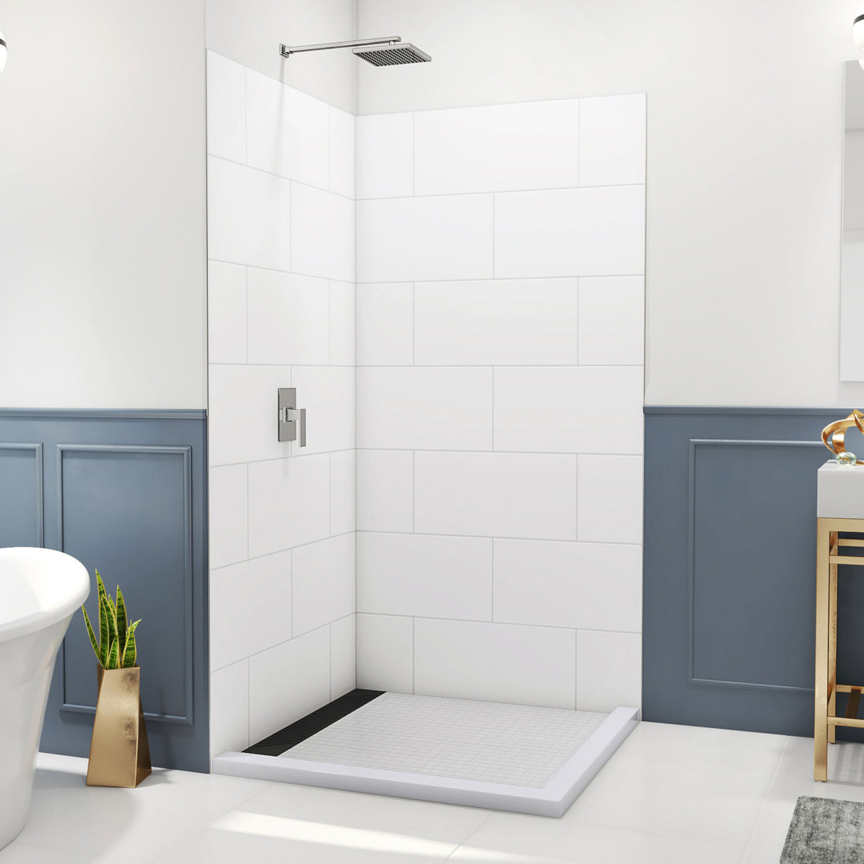 DreamLine DreamStone 42 in. D x 42 in. W x 84 in. H Corner Shower Wall Kit in White Traditional Subway Pattern
