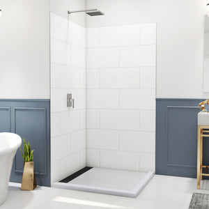 DreamLine DreamStone 42 in. D x 42 in. W x 84 in. H Corner Shower Wall Kit in White Traditional Subway Pattern
