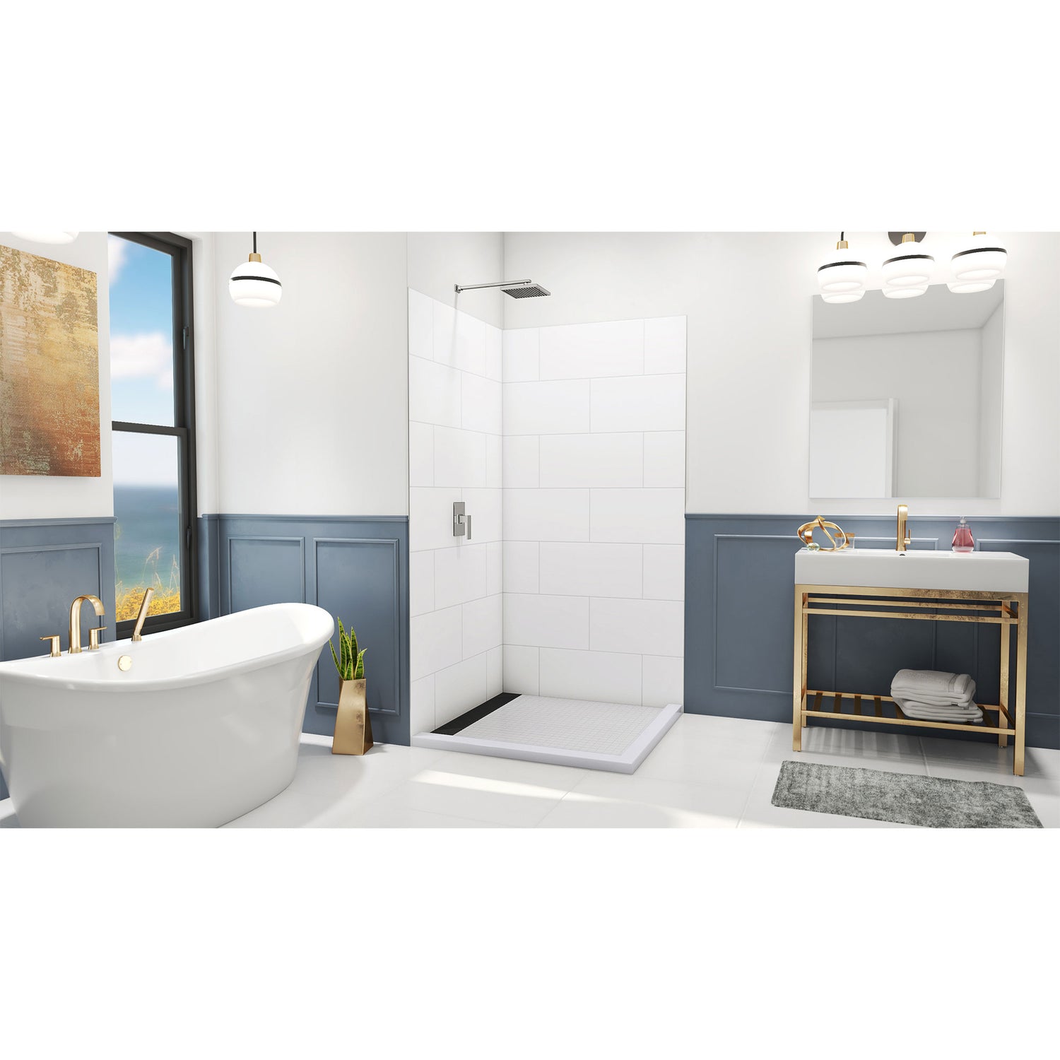 DreamLine DreamStone 42 in. D x 42 in. W x 84 in. H Corner Shower Wall Kit in White Traditional Subway Pattern