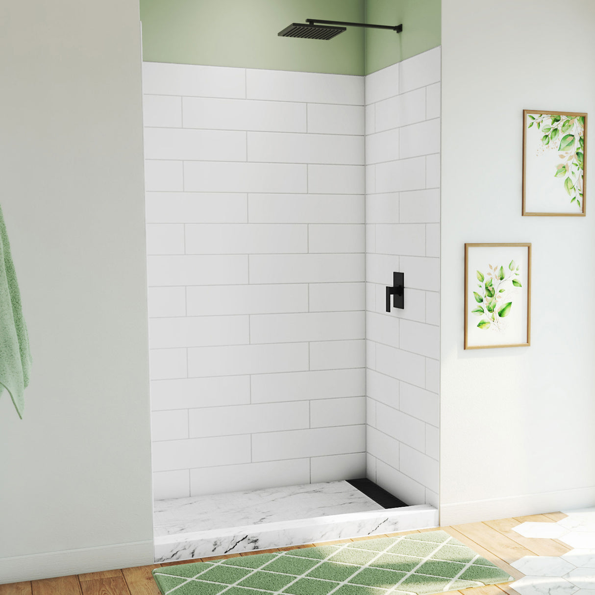 DreamLine DreamStone 36 in. D x 50 in. W x 84 in. H Shower Wall Kit in White Modern Subway Pattern