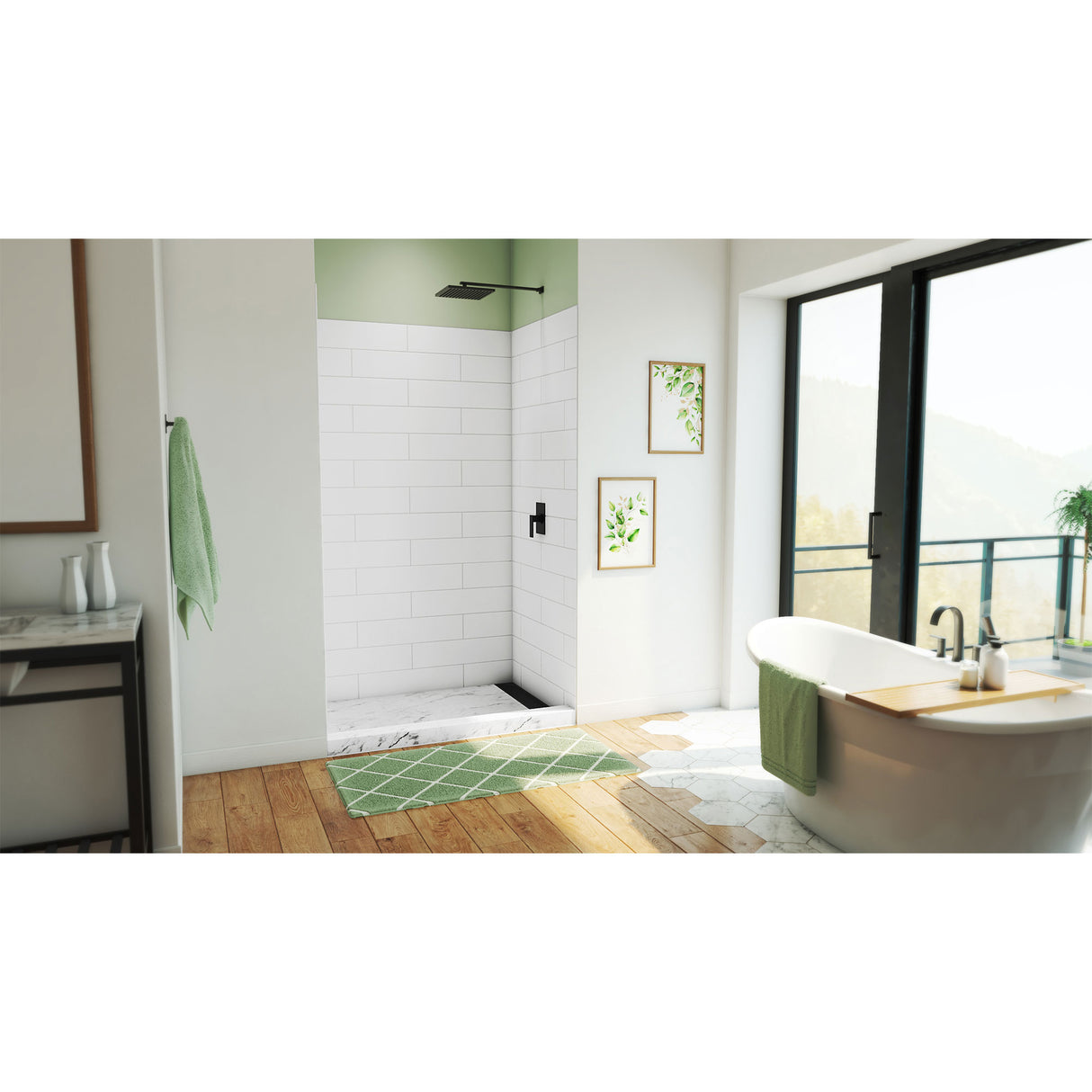 DreamLine DreamStone 36 in. D x 50 in. W x 84 in. H Shower Wall Kit in White Modern Subway Pattern