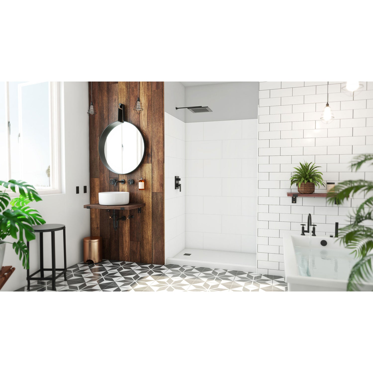 DreamLine DreamStone 36 in. D x 50 in. W x 84 in. H Shower Wall Kit in White Traditional Subway Pattern