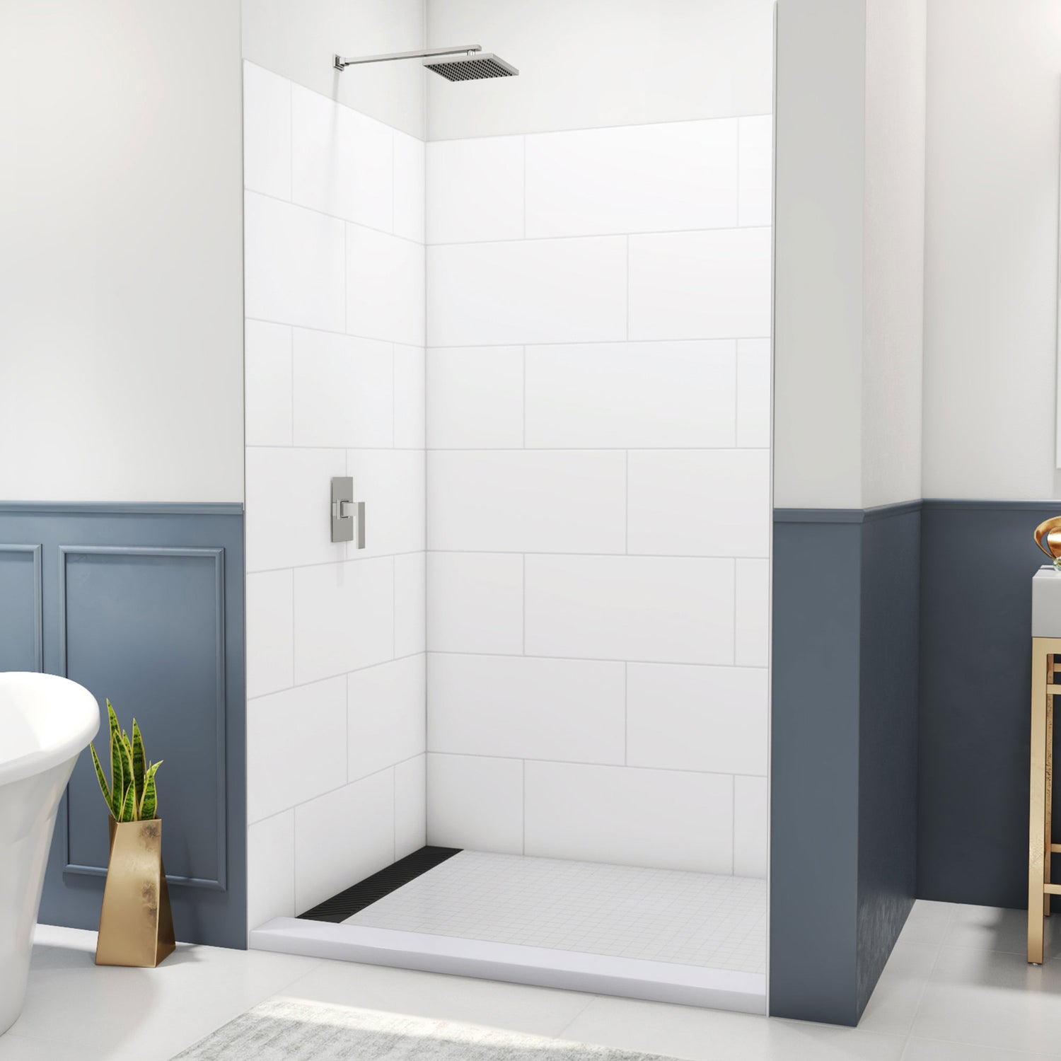 DreamLine DreamStone 42 in. D x 50 in. W x 84 in. H Shower Wall Kit in White Traditional Subway Pattern