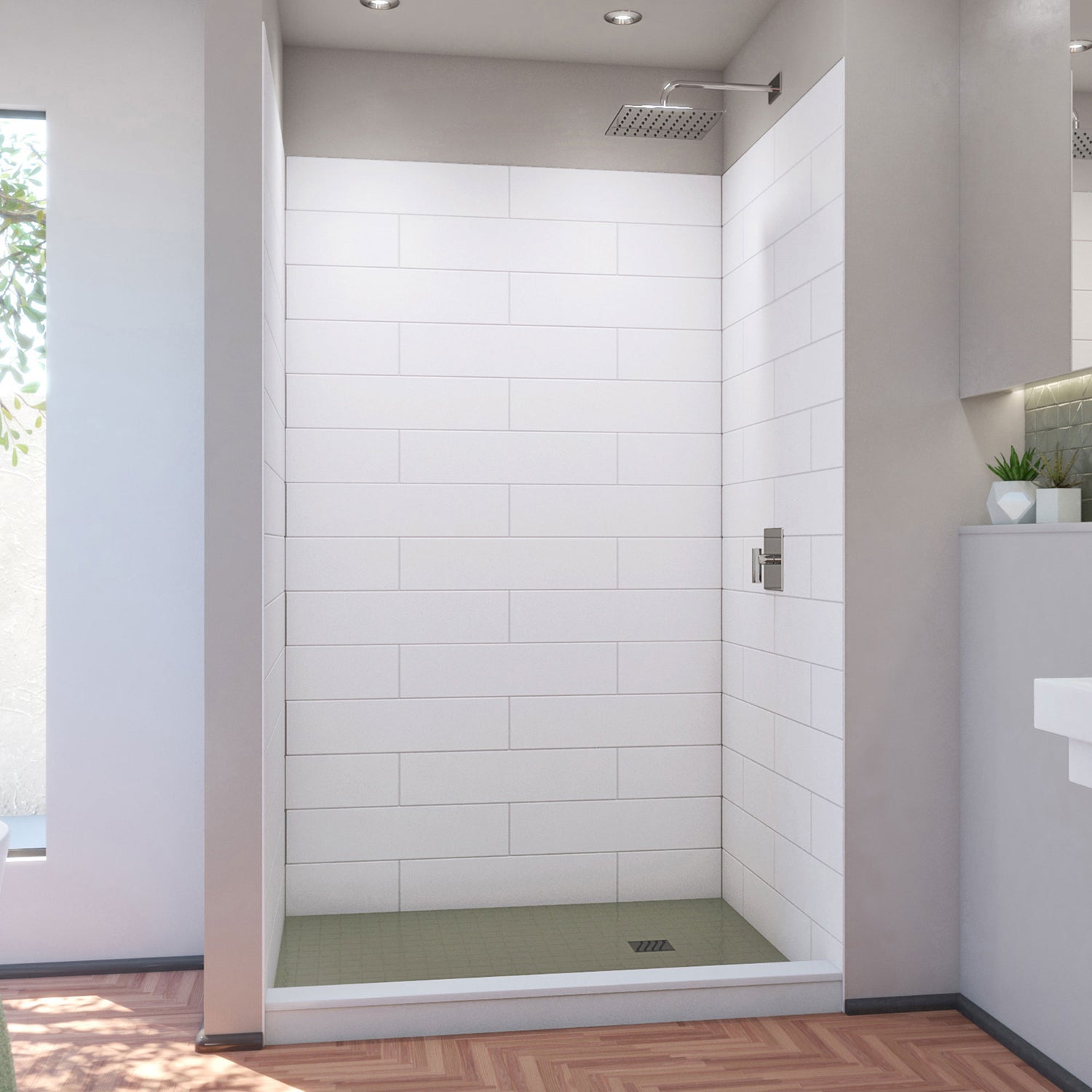 DreamLine DreamStone 42 in. D x 50 in. W x 84 in. H Shower Wall Kit in White Modern Subway Pattern