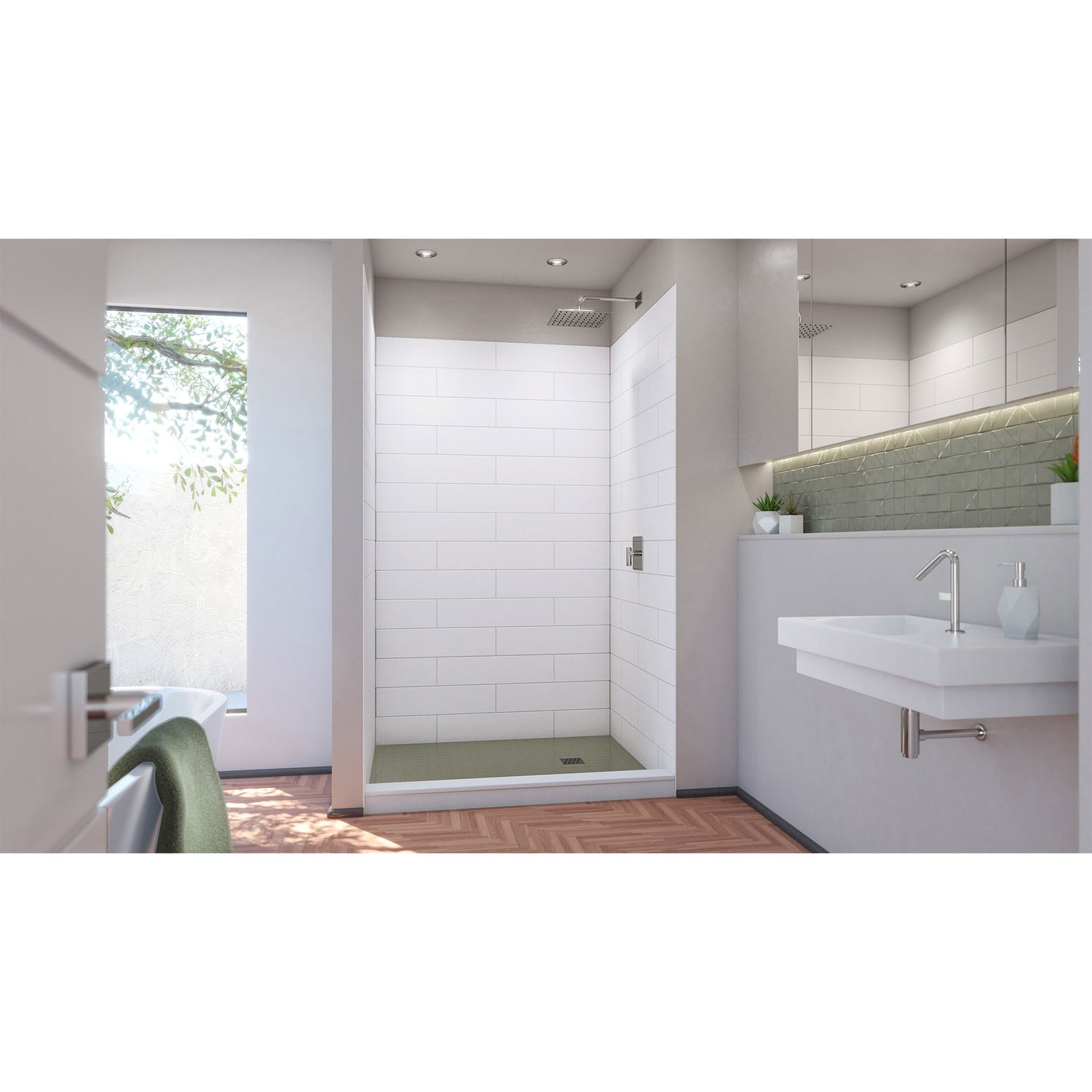 DreamLine DreamStone 42 in. D x 50 in. W x 84 in. H Shower Wall Kit in White Modern Subway Pattern