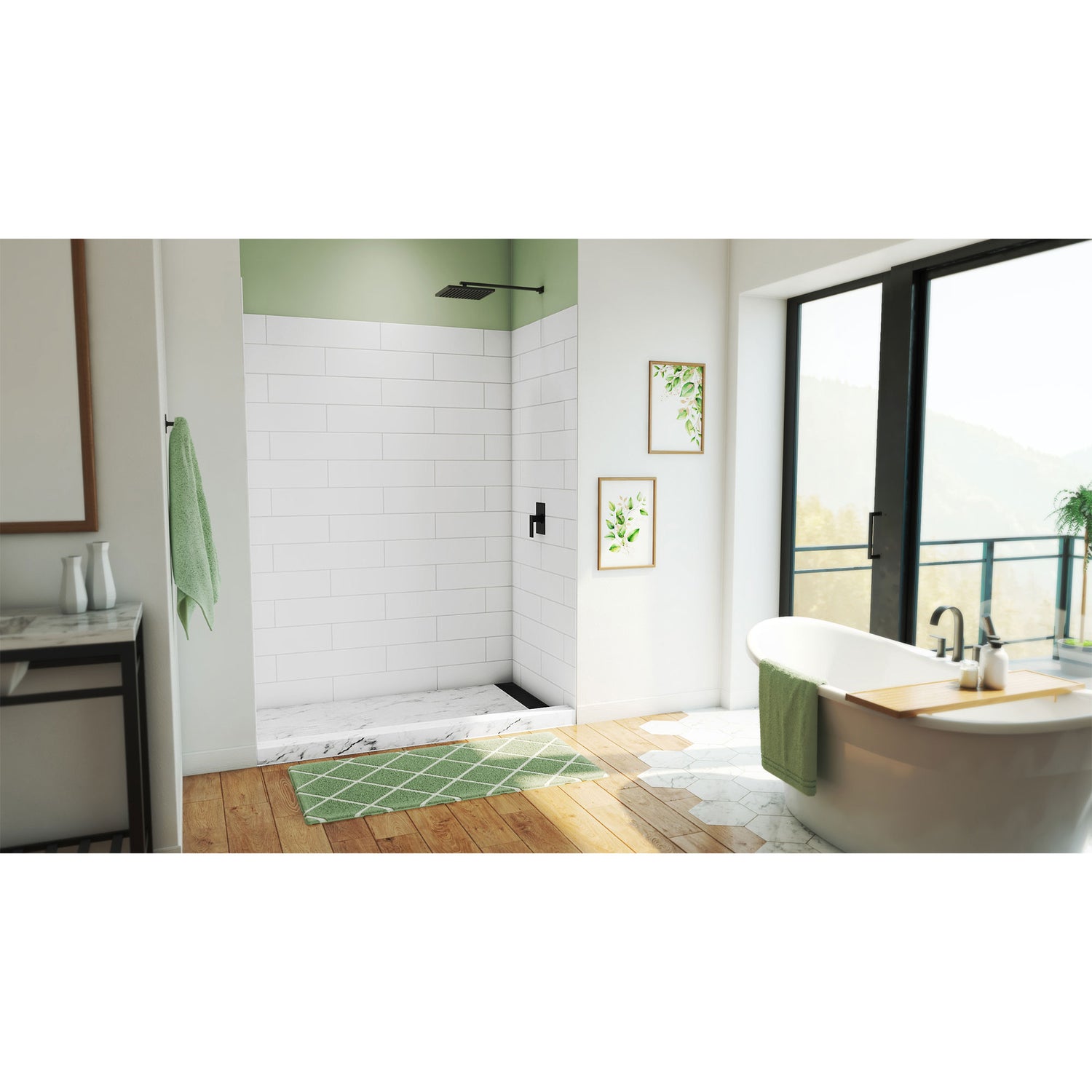 DreamLine DreamStone 36 in. D x 62 in. W x 84 in. H Shower Wall Kit in White Modern Subway Pattern