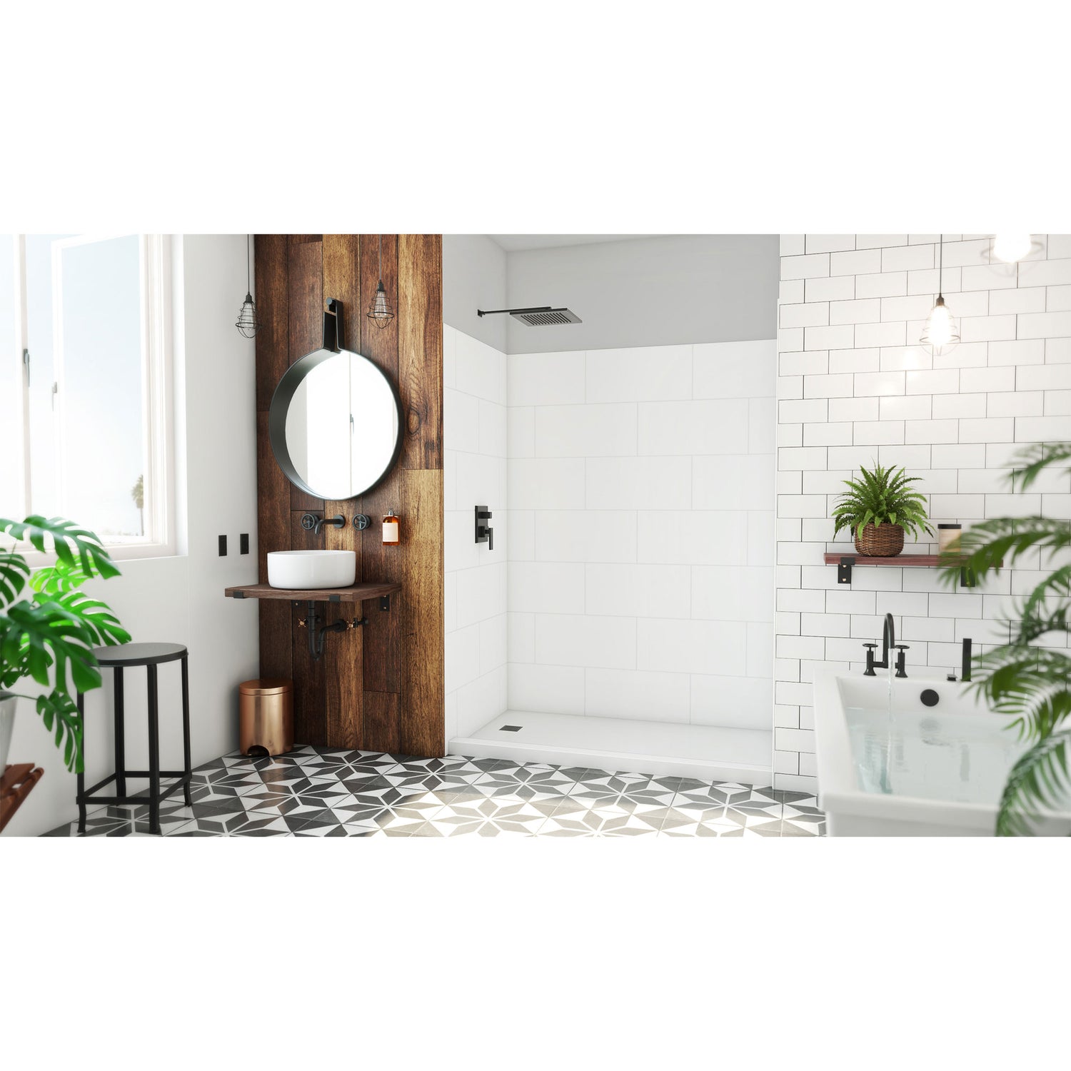 DreamLine DreamStone 36 in. D x 62 in. W x 84 in. H Shower Wall Kit in White Traditional Subway Pattern