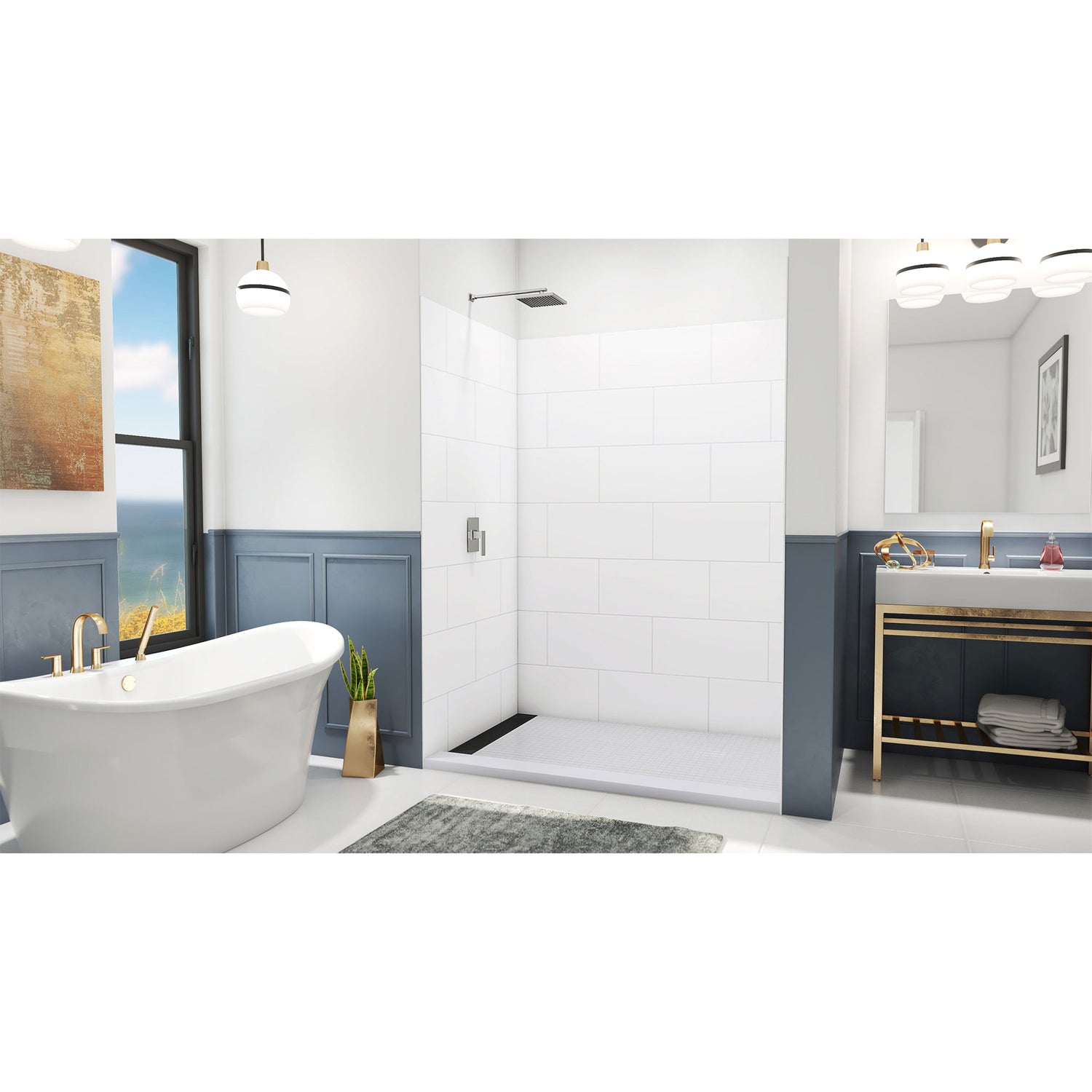 DreamLine DreamStone 42 in. D x 62 in. W x 84 in. H Shower Wall Kit in White Traditional Subway Pattern