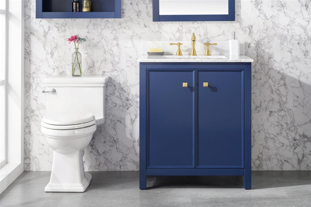 Legion Furniture 30" BLUE FINISH SINK VANITY CABINET WITH CARRARA WHITE TOP WLF2130-B
