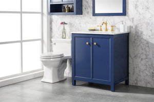 Legion Furniture 30" BLUE FINISH SINK VANITY CABINET WITH CARRARA WHITE TOP WLF2130-B