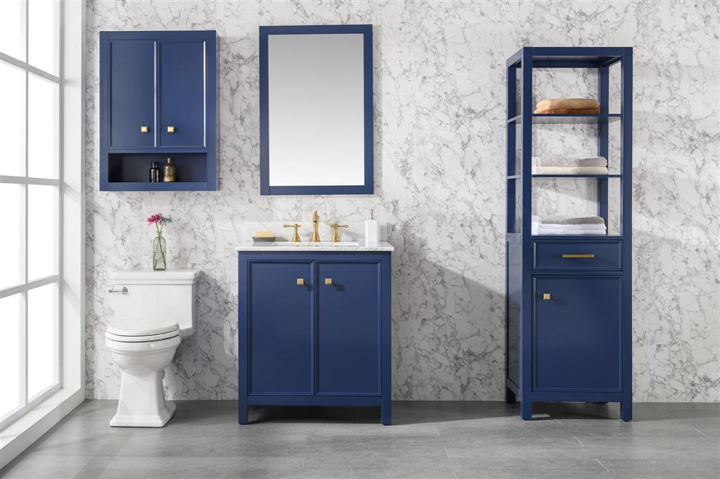 Legion Furniture 30" BLUE FINISH SINK VANITY CABINET WITH CARRARA WHITE TOP WLF2130-B