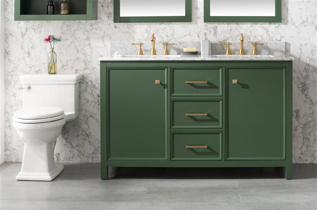 Legion Furniture 54" VOGUE GREEN FINISH DOUBLE SINK VANITY CABINET WITH CARRARA WHITE TOP WLF2154-VG
