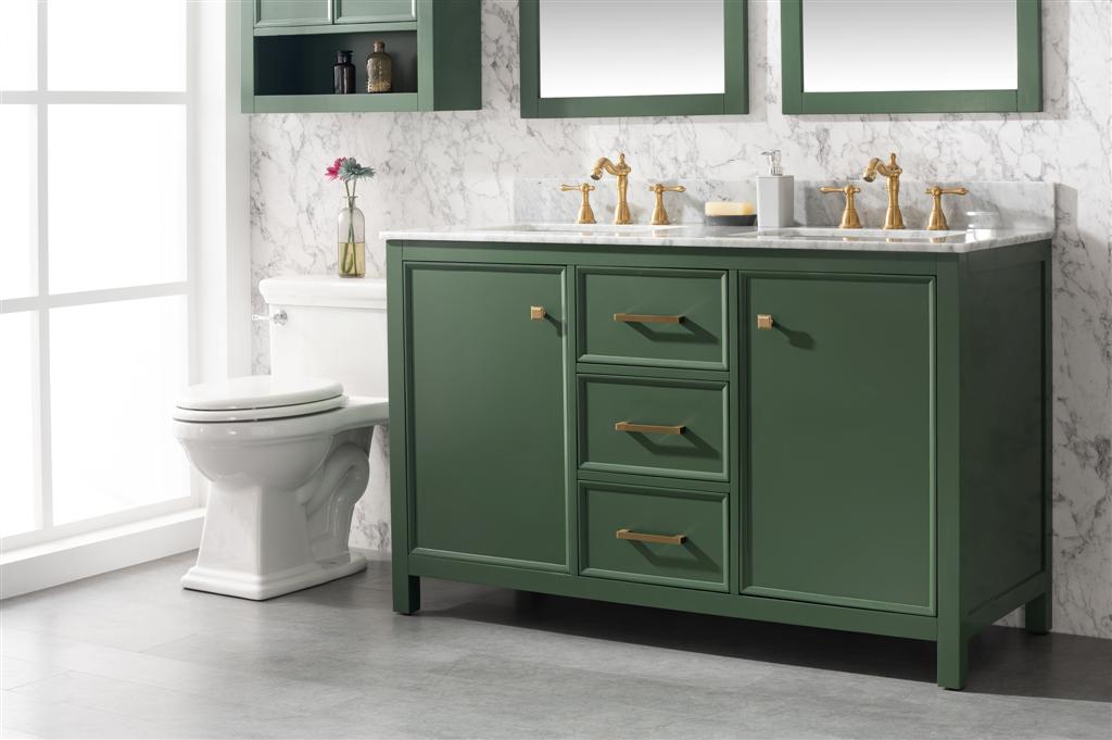Legion Furniture 54" VOGUE GREEN FINISH DOUBLE SINK VANITY CABINET WITH CARRARA WHITE TOP WLF2154-VG
