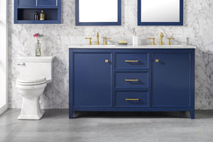 Legion Furniture 60" BLUE FINISH DOUBLE SINK VANITY CABINET WITH CARRARA WHITE TOP WLF2160D-B