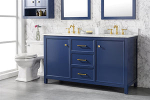 Legion Furniture 60" BLUE FINISH DOUBLE SINK VANITY CABINET WITH CARRARA WHITE TOP WLF2160D-B