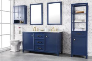Legion Furniture 60" BLUE FINISH DOUBLE SINK VANITY CABINET WITH CARRARA WHITE TOP WLF2160D-B