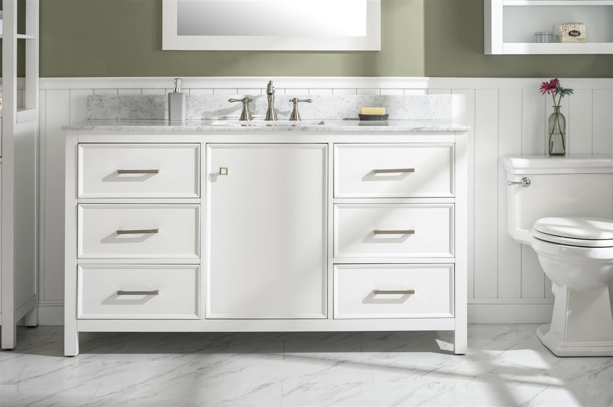 Legion Furniture 60" WHITE FINISH SINGLE SINK VANITY CABINET WITH CARRARA WHITE TOP WLF2160S-W