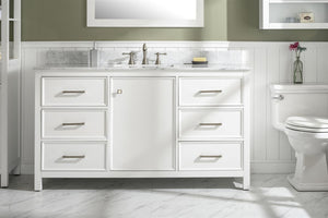 Legion Furniture 60" WHITE FINISH SINGLE SINK VANITY CABINET WITH CARRARA WHITE TOP WLF2160S-W
