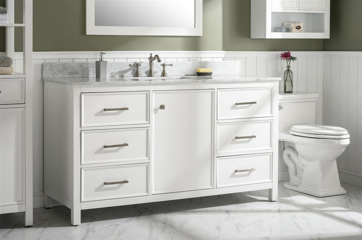 Legion Furniture 60" WHITE FINISH SINGLE SINK VANITY CABINET WITH CARRARA WHITE TOP WLF2160S-W