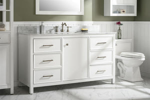 Legion Furniture 60" WHITE FINISH SINGLE SINK VANITY CABINET WITH CARRARA WHITE TOP WLF2160S-W