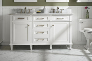 Legion Furniture 60" WHITE FINISH DOUBLE SINK VANITY CABINET WITH CARRARA WHITE TOP WLF2260D-W