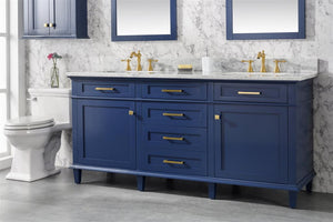 Legion Furniture 72" BLUE DOUBLE SINGLE SINK VANITY CABINET WITH CARRARA WHITE TOP WLF2272-B