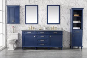 Legion Furniture 72" BLUE DOUBLE SINGLE SINK VANITY CABINET WITH CARRARA WHITE TOP WLF2272-B