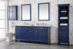 Legion Furniture 72" BLUE DOUBLE SINGLE SINK VANITY CABINET WITH CARRARA WHITE TOP WLF2272-B