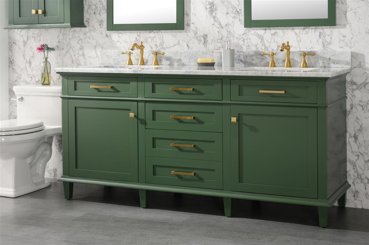 Legion Furniture 72" VOGUE GREEN DOUBLE SINGLE SINK VANITY CABINET WITH CARRARA WHITE TOP WLF2272-VG