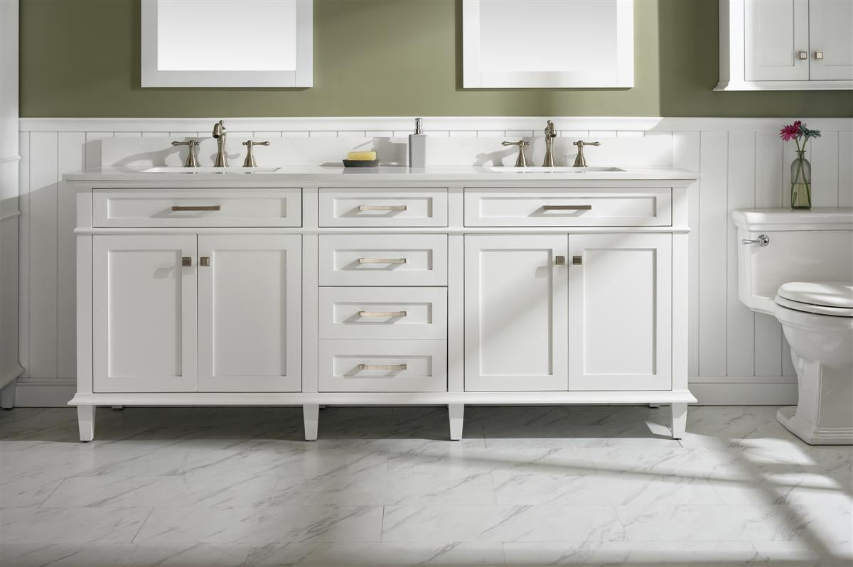Legion Furniture 80" WHITE DOUBLE SINGLE SINK VANITY CABINET WITH CARRARA WHITE QUARTZ TOP WLF2280-CW-QZ WLF2280-W