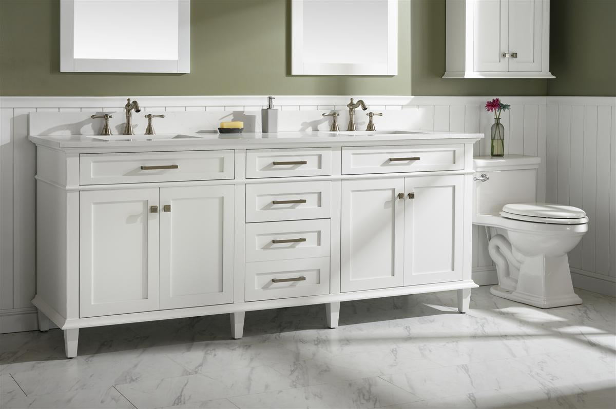 Legion Furniture 80" WHITE DOUBLE SINGLE SINK VANITY CABINET WITH CARRARA WHITE QUARTZ TOP WLF2280-CW-QZ WLF2280-W