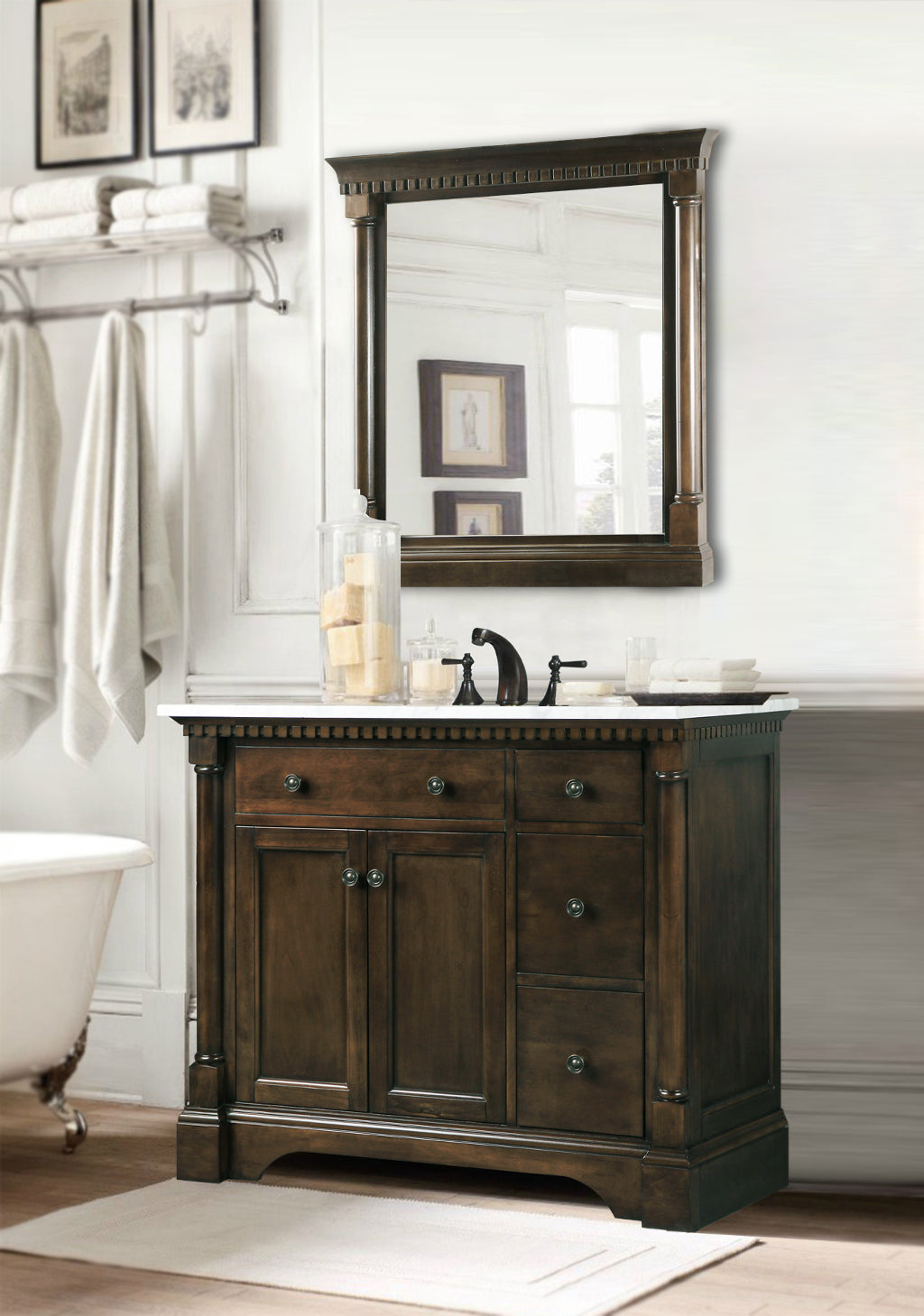 Legion Furniture 36" ANTIQUE COFFEE SINK VANITY WITH CARRARA WHITE TOP AND MATCHING BACKSPLASH WITHOUT FAUCET WLF6036-36"