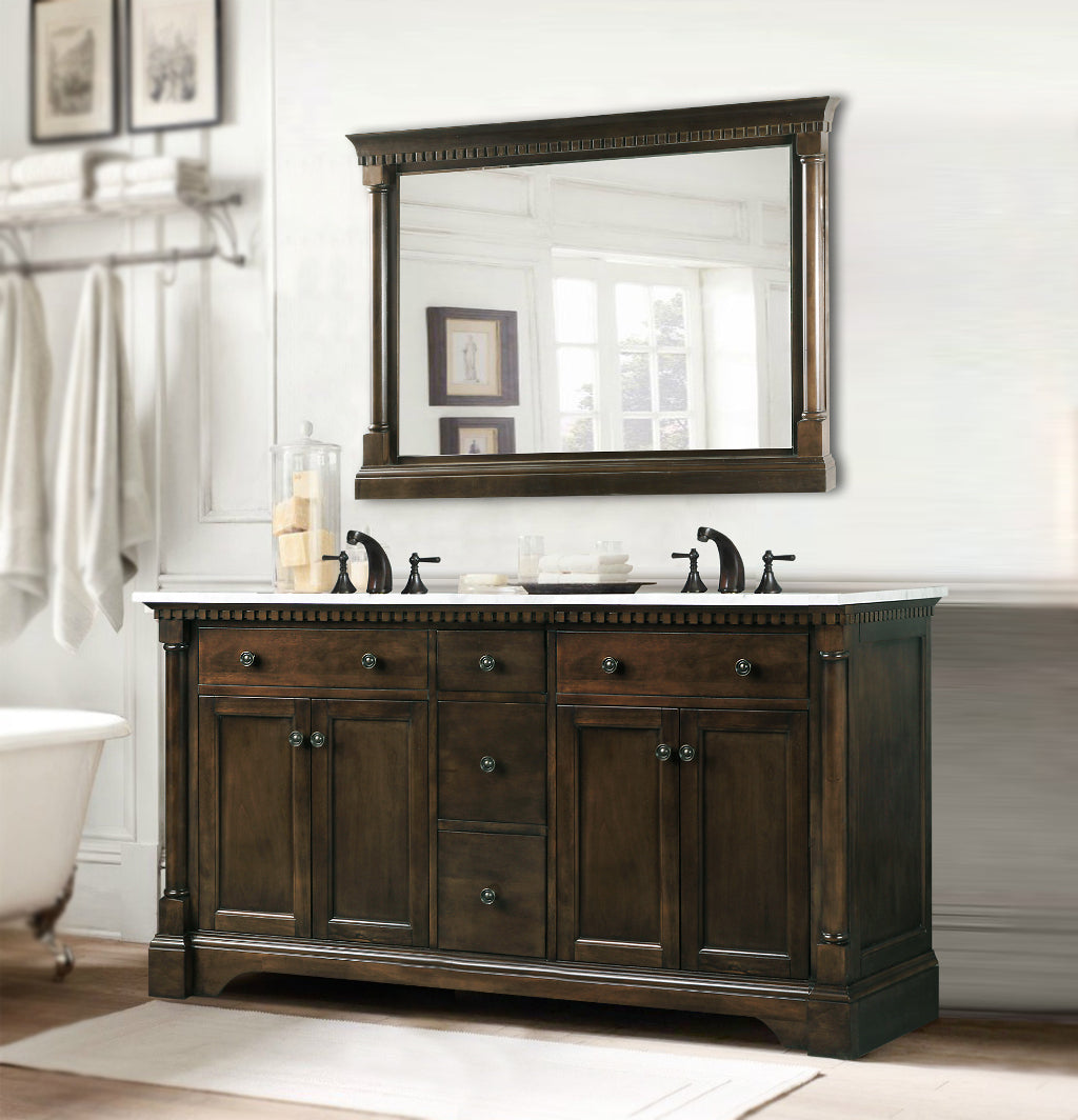 Legion Furniture 60" ANTIQUE COFFEE SINK VANITY WITH CARRARA WHITE TOP AND MATCHING BACKSPLASH WITHOUT FAUCET WLF6036-60"