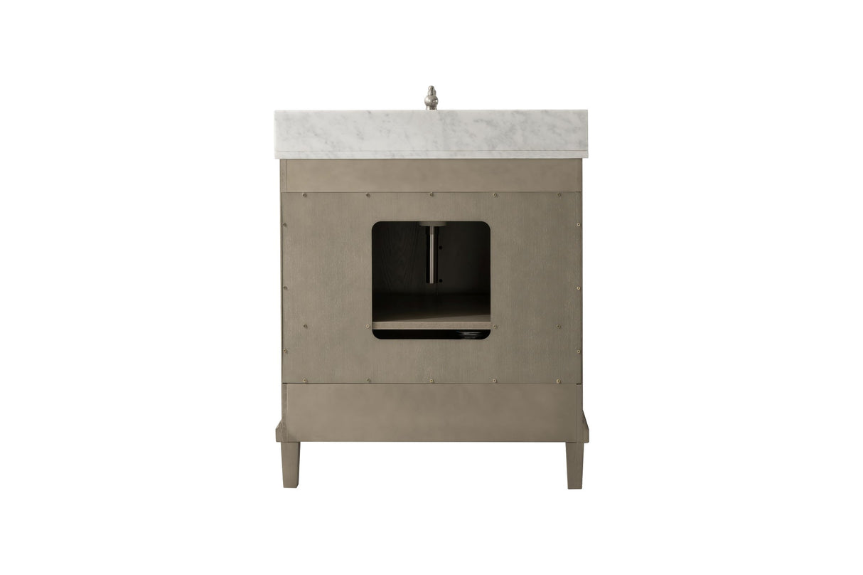 Legion Furniture 30" ANTIQUE GRAY OAK VANITY WITH CARRARA WHITE TOP WLF7040-30-AGO-CW
