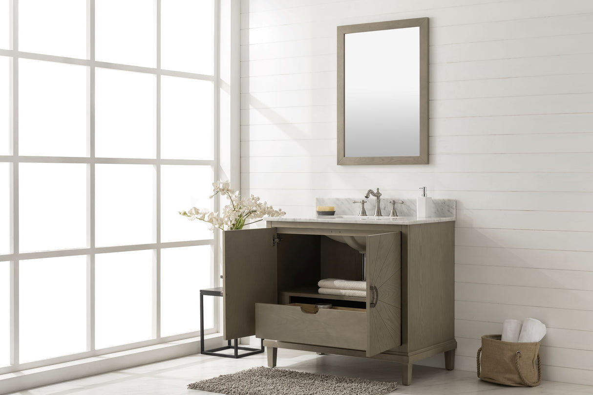 Legion Furniture 36" ANTIQUE GRAY OAK  VANITY WITH CARRARA WHITE TOP WLF7040-36-AGO-CW