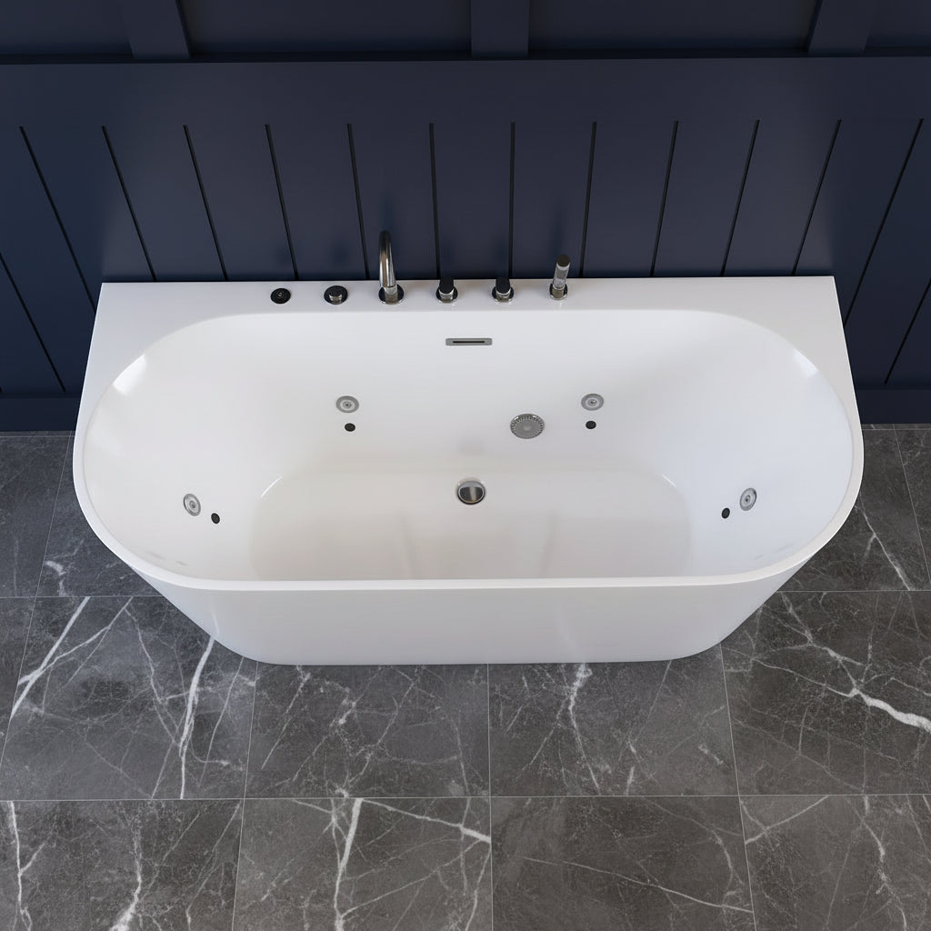 New England Home Goods Seven 63" Freestanding Tub in White - Stone Resin Solid Surface