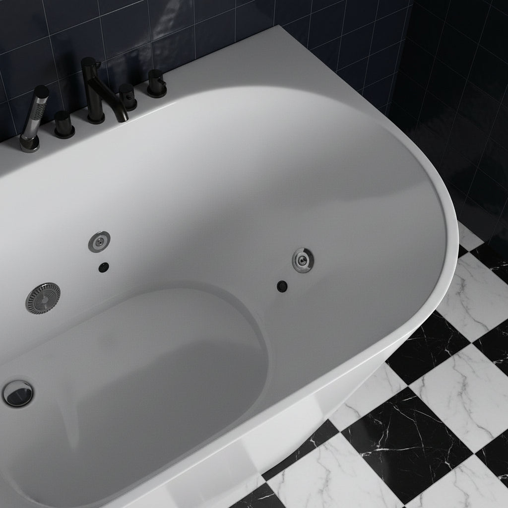 New England Home Goods Seven 63" Freestanding Tub in White - Stone Resin Solid Surface