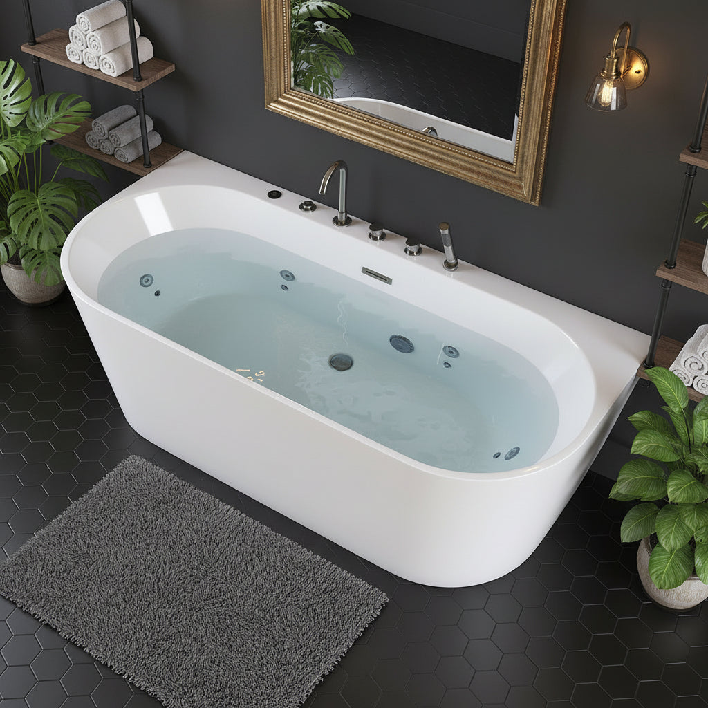 New England Home Goods Seven 63" Freestanding Tub in White - Stone Resin Solid Surface