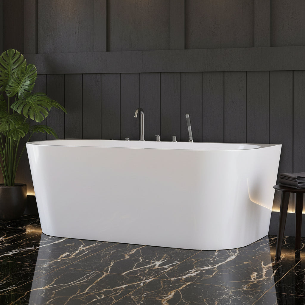 New England Home Goods Seven 63" Freestanding Tub in White - Stone Resin Solid Surface