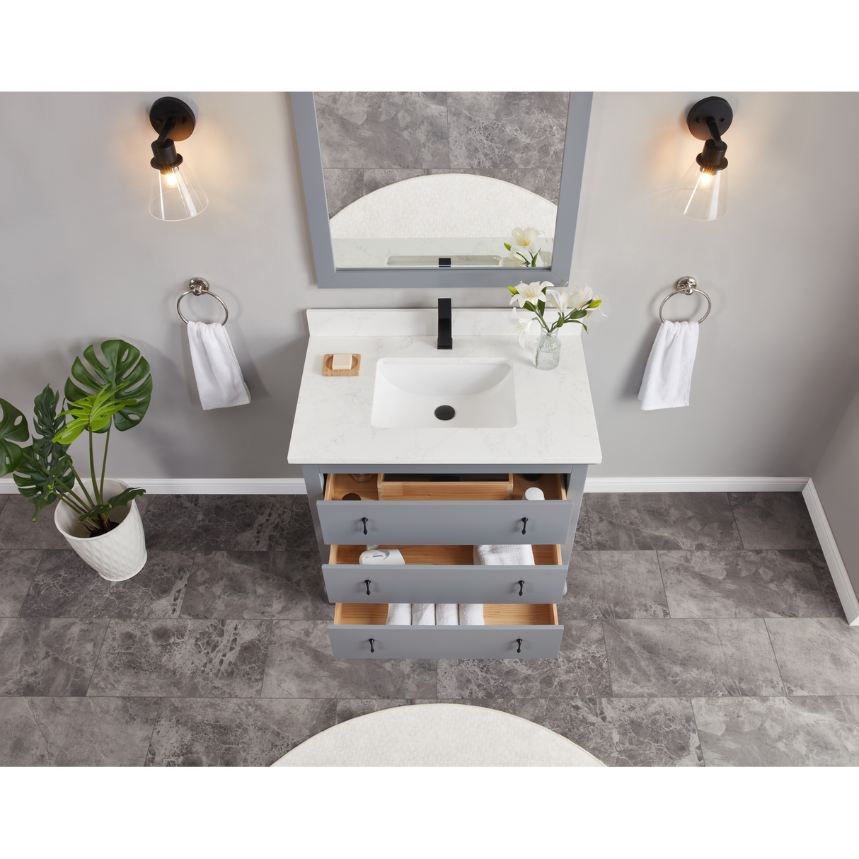 Legion Furniture 36" CADET FINISH SOLID WOOD SINK VANITY  WITH 1' ARTIFICIAL STONE TOP WS2512-36-CD