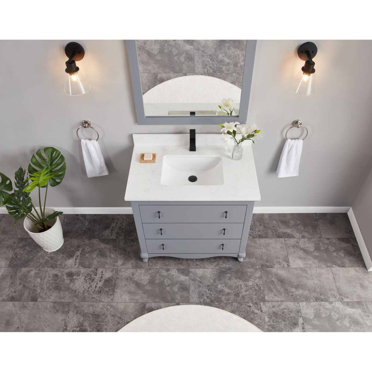 Legion Furniture 36" CADET FINISH SOLID WOOD SINK VANITY  WITH 1' ARTIFICIAL STONE TOP WS2512-36-CD