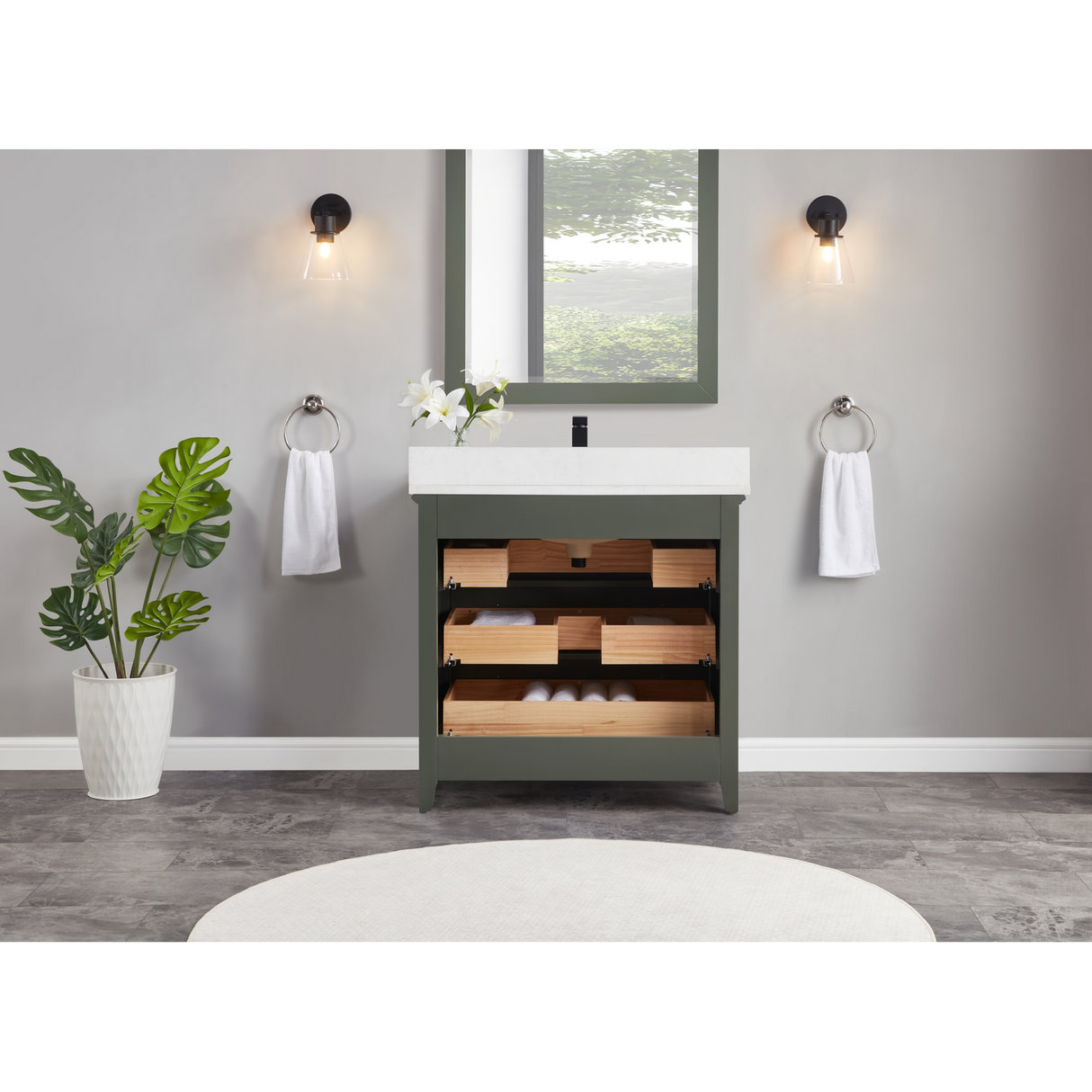 Legion Furniture 36" PEWTER GREEN FINISH SOLID WOOD SINK VANITY  WITH 1' ARTIFICIAL STONE TOP WS2512-36-PG