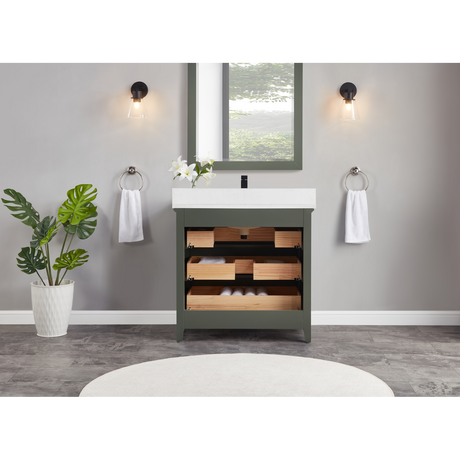 Legion Furniture 36" PEWTER GREEN FINISH SOLID WOOD SINK VANITY  WITH 1' ARTIFICIAL STONE TOP WS2512-36-PG